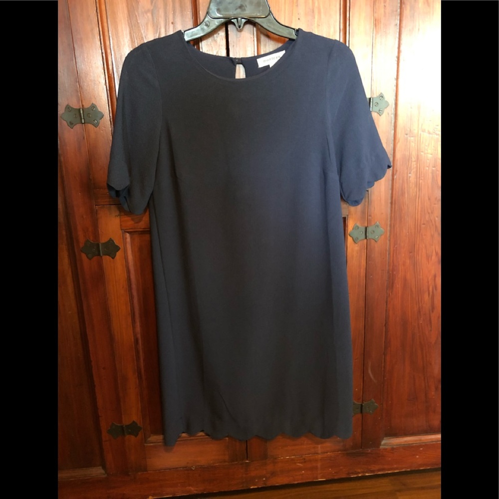 Monteau Los Angeles scalloped dress navy blue